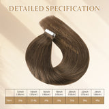 Vlasy Seamless Invisible Mini Tape In Hair Extension Human Hair 16Pcs Medium Ash Brown(10A#)