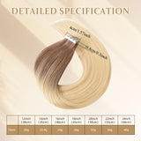 Vlasy Seamless Invisible Mini Tape In Hair Extension Human Hair 16Pcs Balayage Brown to Blonde(T18/60+T18/60#)