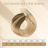 Vlasy Seamless Invisible Mini Tape In Hair Extension Human Hair 16Pcs Brown And Strawberry Blonde To Blonde(T8/24+60#)