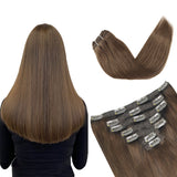 Vlasy 7pcs/set Clip in Extensions 100% Remy Human Hair Brown (#6)