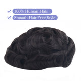 Vlasy Mono Base Durable Men Toupee Natural 6'' Remy Human Hair Capillary Prosthesis Hair Replacement System For Men (Natural Black 1B#)