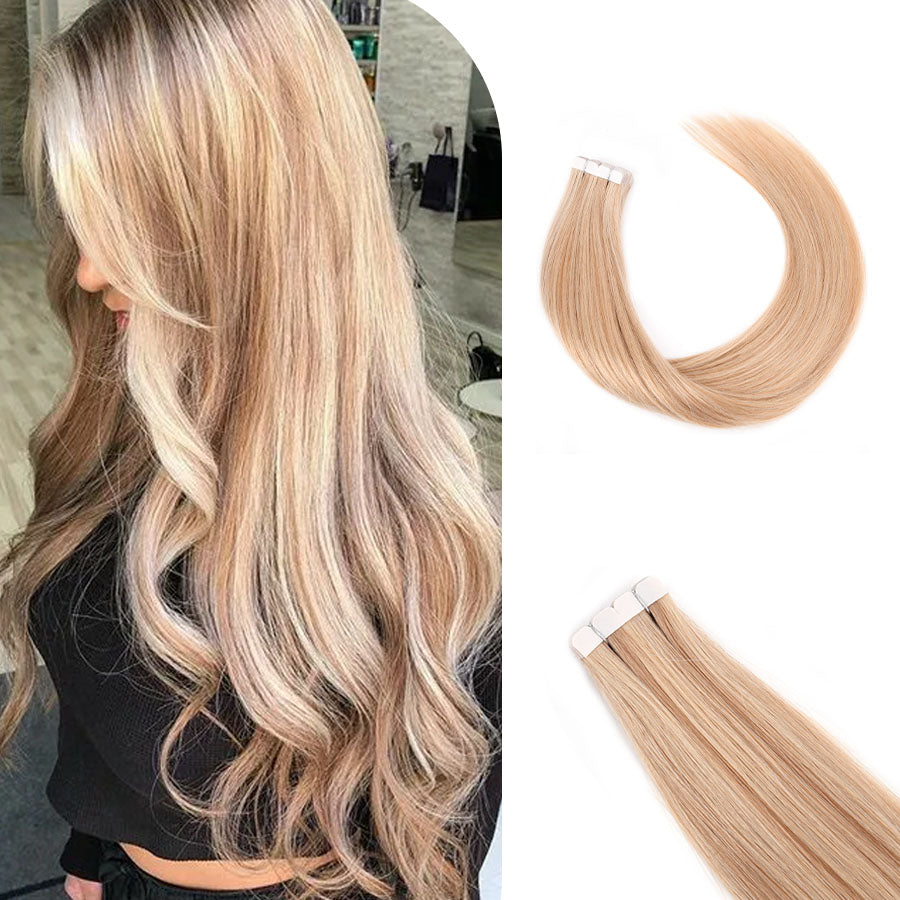 Dark Blonde + Light Golden Blonde(P18K/613)-mini tape in hair extensions