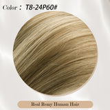 Vlasy Seamless Invisible Mini Tape In Hair Extension Human Hair 16Pcs Brown And Strawberry Blonde To Blonde(T8/24+60#)